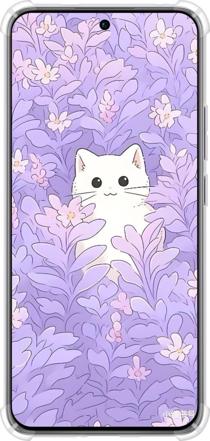 Силикон с усиленными углами чехол Котик в цветах для Oppo Reno12 Pro 5G - 6390sp-3740 изображение 