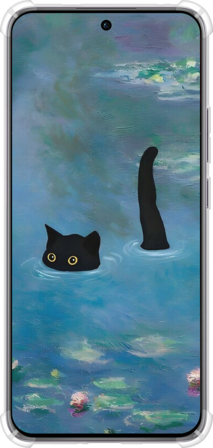 Силикон с усиленными углами чехол С изображением кота и водяной лилии Monet для Oppo Reno12 Pro 5G - 6519sp-3740 изображение 