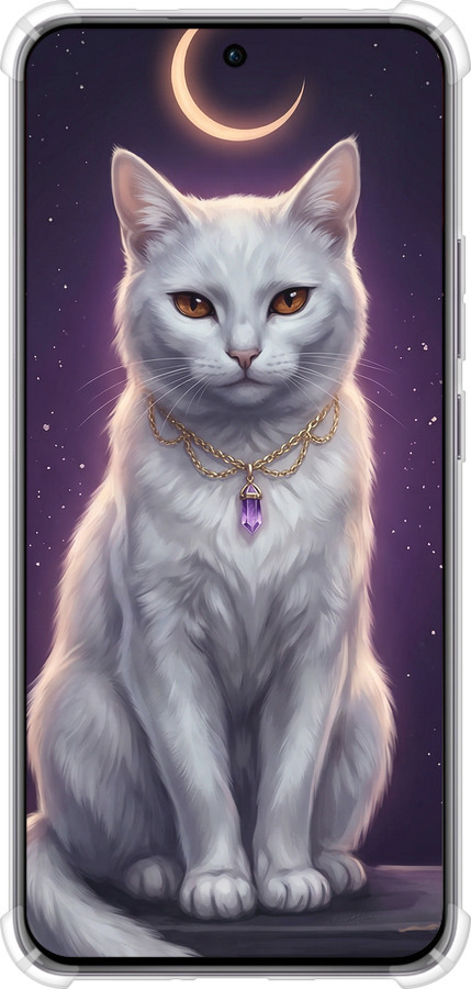 Силикон с усиленными углами чехол Mystic White Cat Gothic Dark Purple Gold для Oppo Reno12 Pro 5G - 6805sp-3740 изображение 