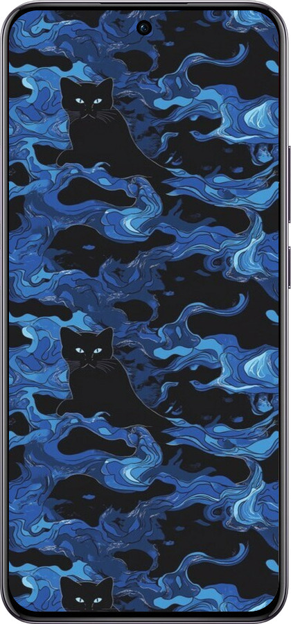 Силіконовий чехол Візерунок чорних котів на блакитному фоні для Oppo Reno12 Pro 5G - 6525u-3740 изображение 