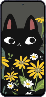 Силиконовый чехол Черный кот с цветами для Oppo Reno13 5G - 6448u-3944 изображение 