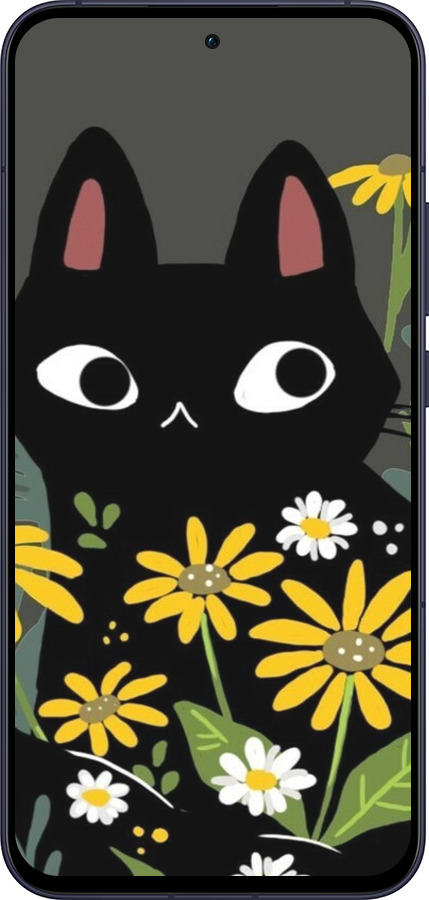 Силиконовый чехол Черный кот с цветами для Oppo Reno13 5G - 6448u-3944 изображение 