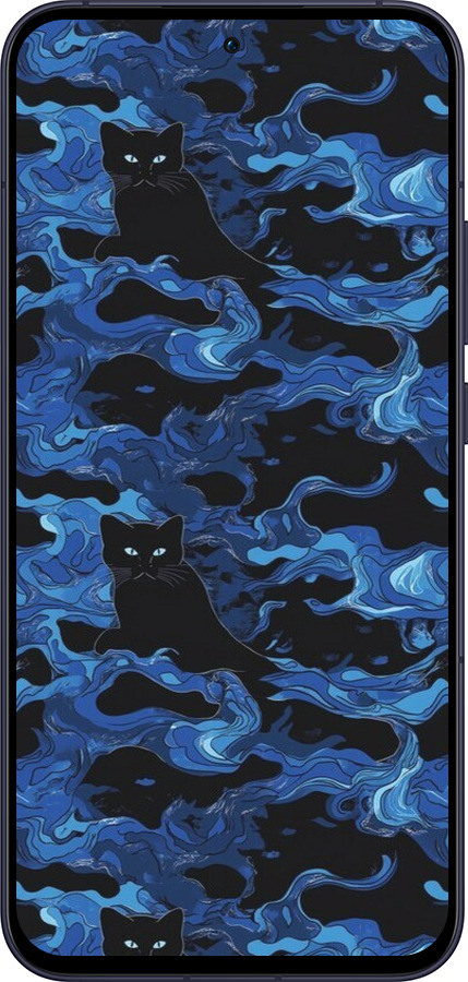 Силіконовий чехол Візерунок чорних котів на блакитному фоні для Oppo Reno13 5G - 6525u-3944 изображение 