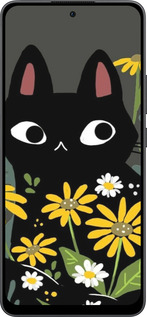Силіконовий чехол Чорний кіт з квітами для Oppo Reno13 F 5G / Reno13 F 4G - 6448u-3955 изображение 