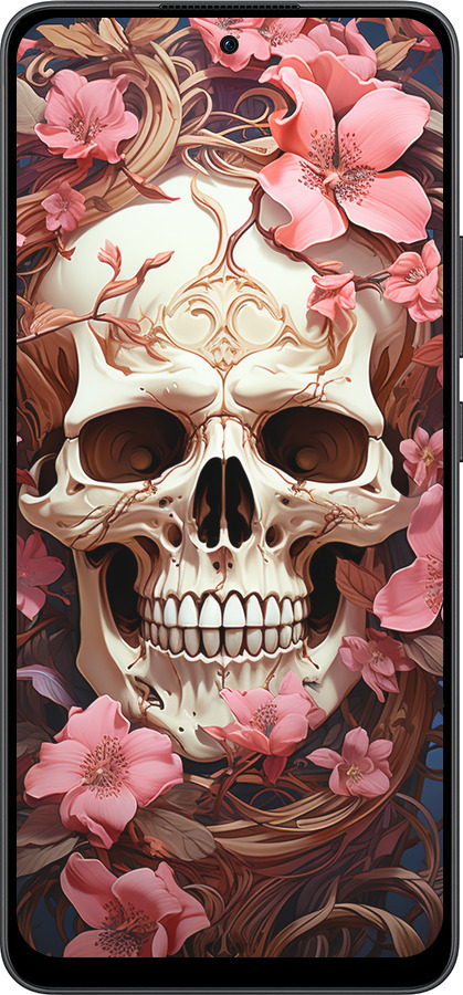 Силиконовый чехол Череп в розовых цветах для Oppo Reno13 F 5G / Reno13 F 4G - 5965u-3955 изображение 