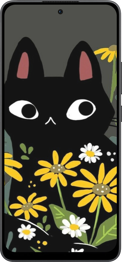 Силіконовий чехол Чорний кіт з квітами для Oppo Reno13 F 5G / Reno13 F 4G - 6448u-3955 изображение 