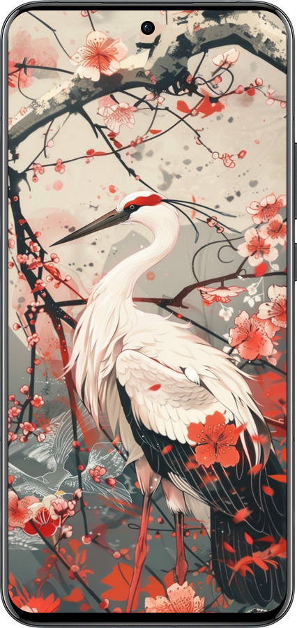 Силиконовый чехол Аист в цвету сакуры для Oppo Reno13 Pro - 6109u-3943 изображение 