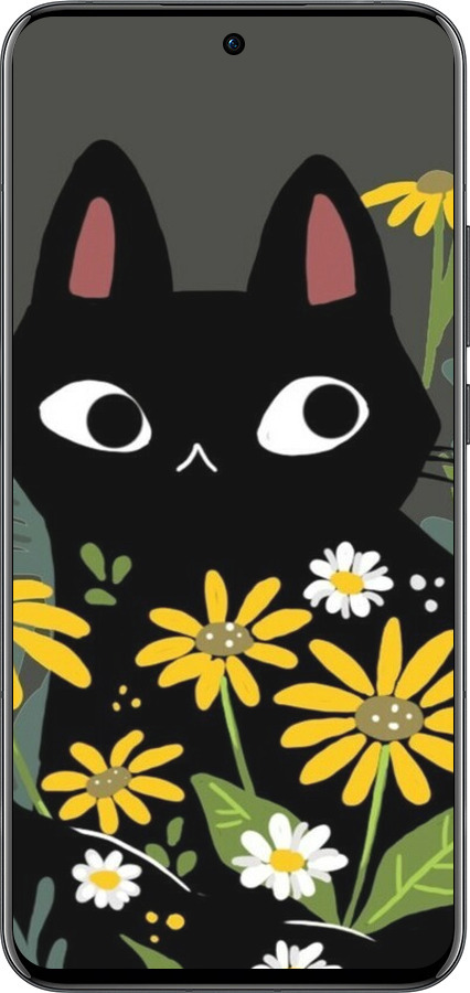 Силиконовый чехол Черный кот с цветами для Oppo Reno13 Pro - 6448u-3943 изображение 