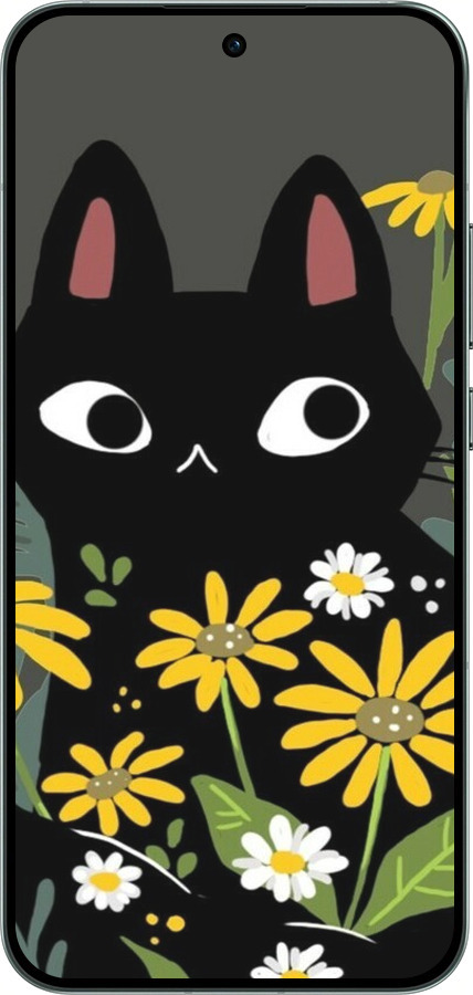 Силиконовый чехол Черный кот с цветами для Oppo RENO14 5G - 6448u-4058 изображение 
