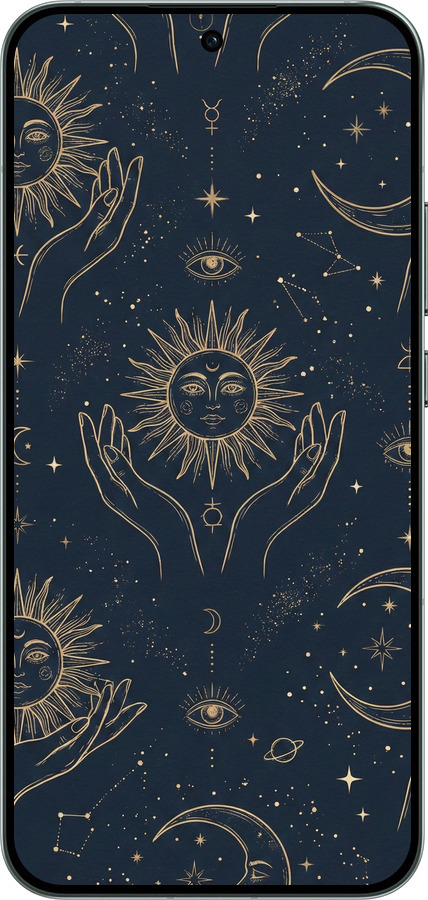 Силиконовый чехол Celestial Harmony: Sun & Moon Gold Mystic Pattern для Oppo RENO14 5G - 6778u-4058 изображение 