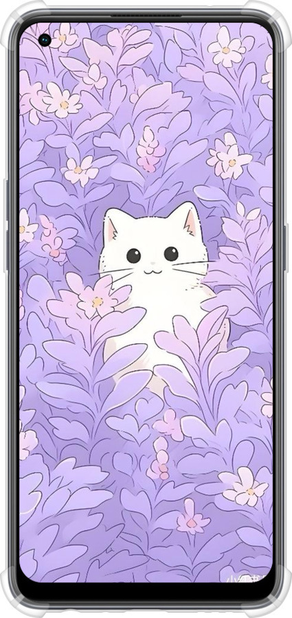 Силикон с усиленными углами чехол Котик в цветах для Oppo Reno8 T - 6390sp-2969 изображение 