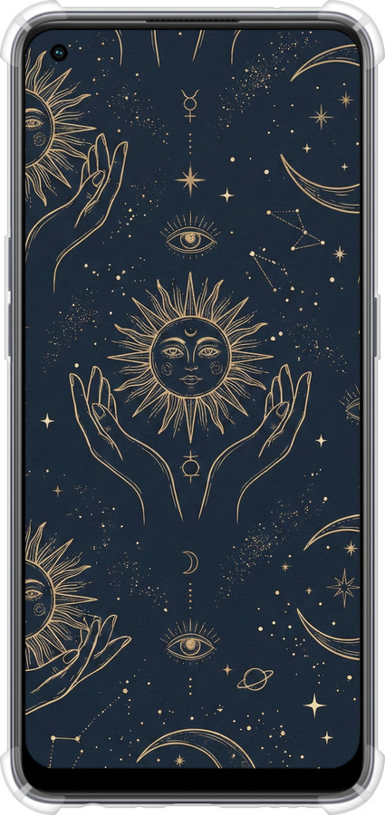 Силіконовий протиударний с посиленими кутами чехол Celestial Harmony: Sun & Moon Gold Mystic Pattern для Oppo Reno8 T - 6778sp-2969 изображение 