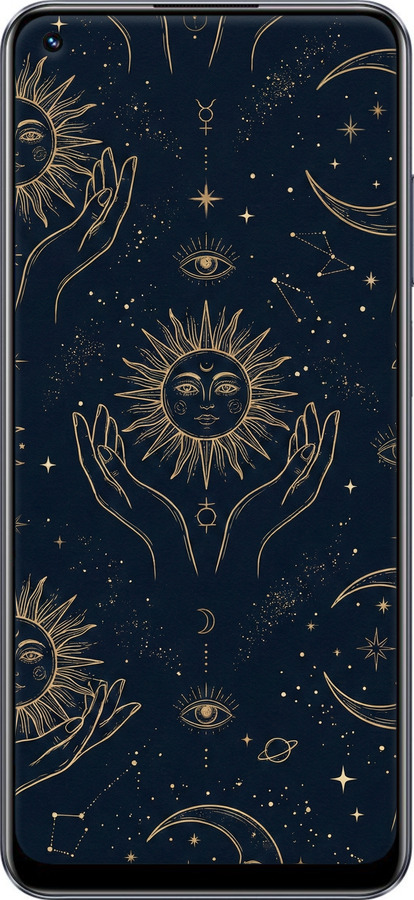 Силиконовый чехол Celestial Harmony: Sun & Moon Gold Mystic Pattern для Realme 10 - 6778u-2946 изображение 