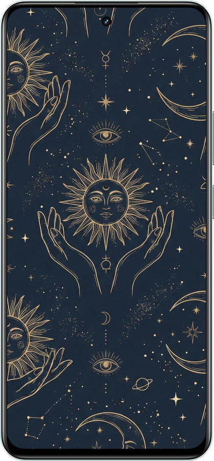 Силіконовий чехол Celestial Harmony: Sun & Moon Gold Mystic Pattern для Realme 12+ - 6778u-3650 изображение 