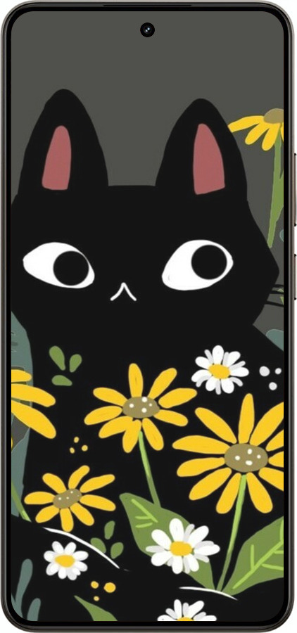 Силиконовый чехол Черный кот с цветами для Realme 14 5G / 14T 5G - 6448u-4024 изображение 
