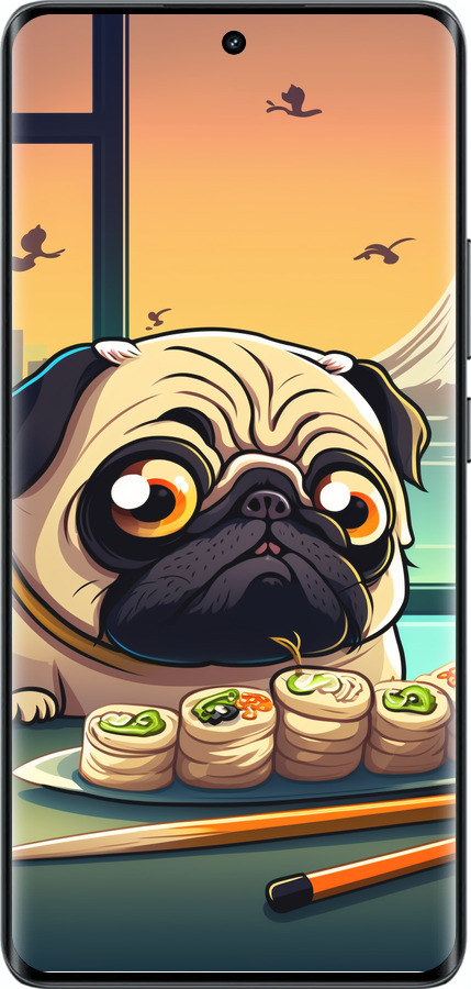 Силиконовый чехол Мопс и суши для Realme 14 PRO + - 5588u-3968 изображение 
