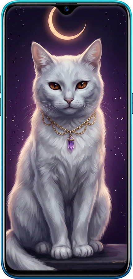 TPU чехол Mystic White Cat Gothic Dark Purple Gold для Realme 5 Pro - 6805b-1861 изображение 