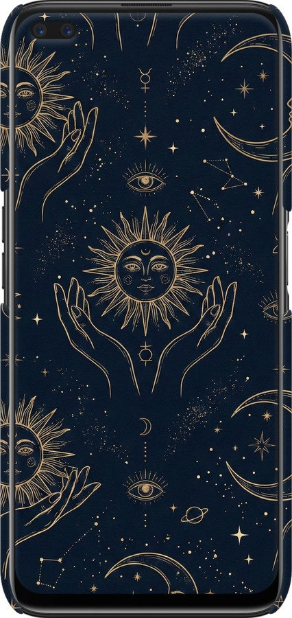 3D пластиковый матовый чехол Celestial Harmony: Sun & Moon Gold Mystic Pattern для Realme 6 Pro - 6778m-1893 изображение 