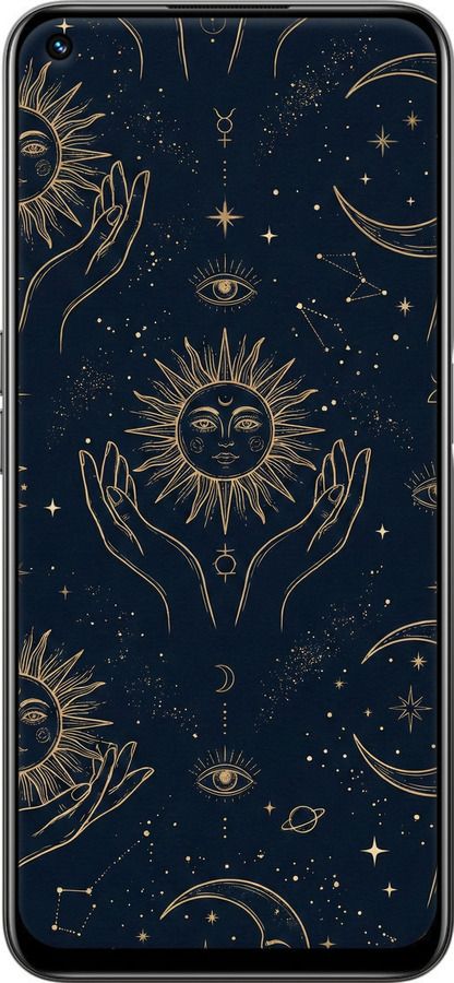 Силиконовый чехол Celestial Harmony: Sun & Moon Gold Mystic Pattern для Realme 8i - 6778u-2518 изображение 