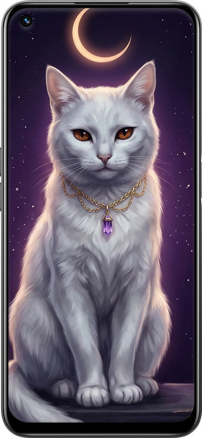 Силіконовий чехол Mystic White Cat Gothic Dark Purple Gold для Realme 8i - 6805u-2518 изображение 