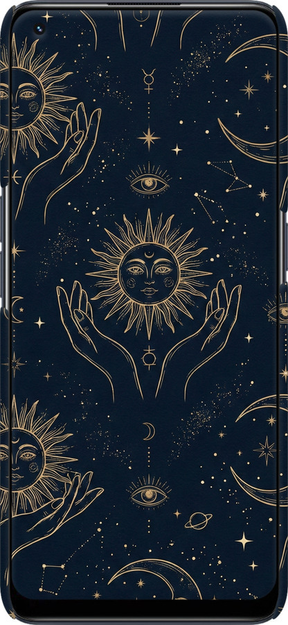 3D пластиковый матовый чехол Celestial Harmony: Sun & Moon Gold Mystic Pattern для Realme 9 - 6778m-2866 изображение 