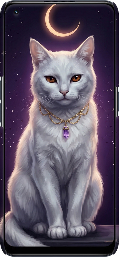 3D пластиковий матовий чехол Mystic White Cat Gothic Dark Purple Gold для Realme 9 Pro Plus - 6805m-2596 изображение 