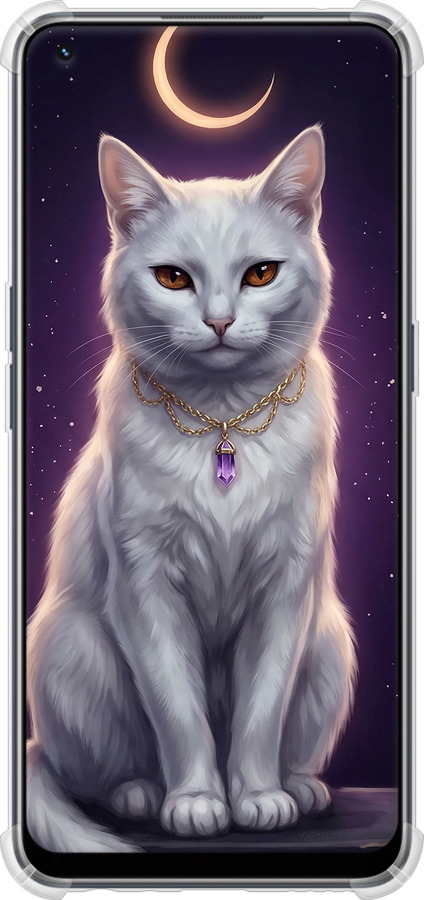 Силикон с усиленными углами чехол Mystic White Cat Gothic Dark Purple Gold для Realme 9 Pro Plus - 6805sp-2596 изображение 