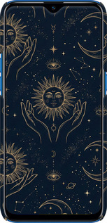 3D пластиковый матовый чехол Celestial Harmony: Sun & Moon Gold Mystic Pattern для Realme C2 - 6778m-1852 изображение 