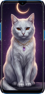 3D пластиковый матовый чехол Mystic White Cat Gothic Dark Purple Gold для Realme C2 - 6805m-1852 изображение 