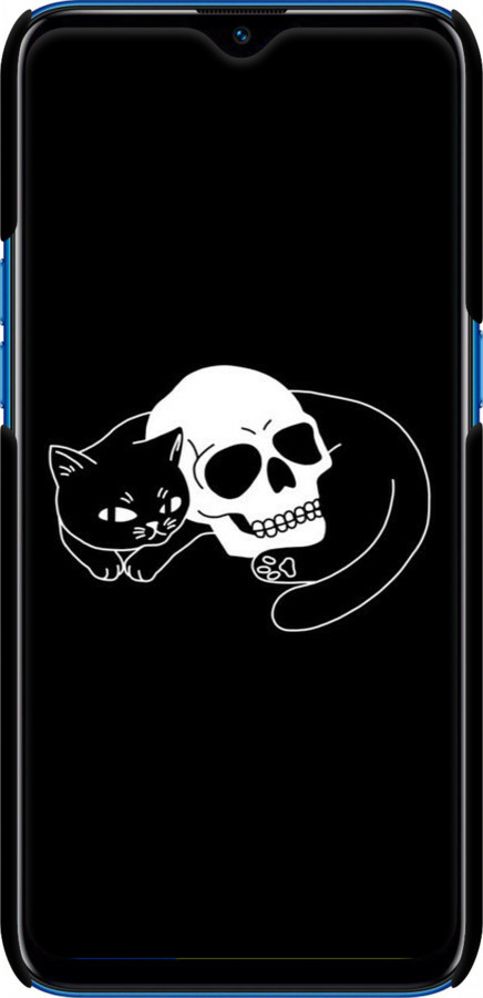 3D пластиковий матовий чехол Із зображенням кота та черепа для Realme C2 - 6491m-1852 изображение 