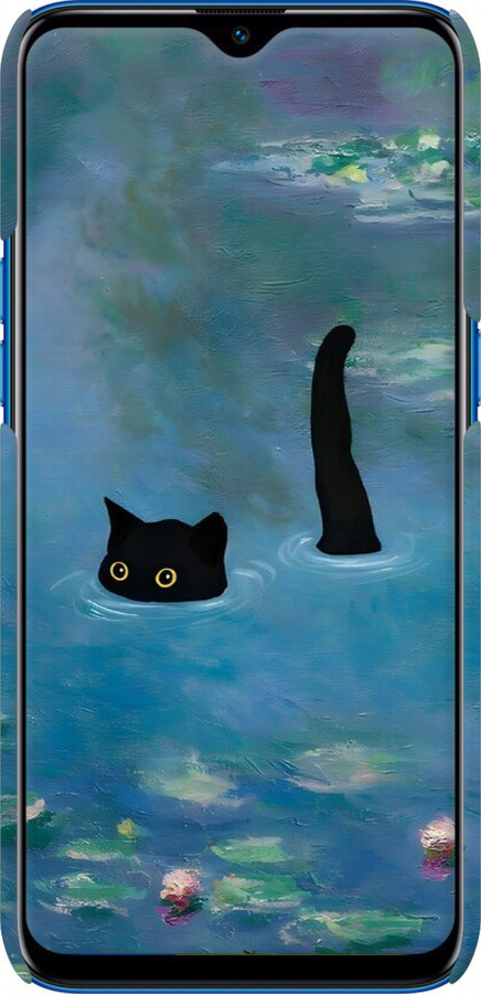 3D пластиковий матовий чехол Із зображенням кота та водяної лілії Monet для Realme C2 - 6519m-1852 изображение 