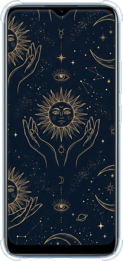 Силикон с усиленными углами чехол Celestial Harmony: Sun & Moon Gold Mystic Pattern для Realme C21 - 6778sp-2321 изображение 