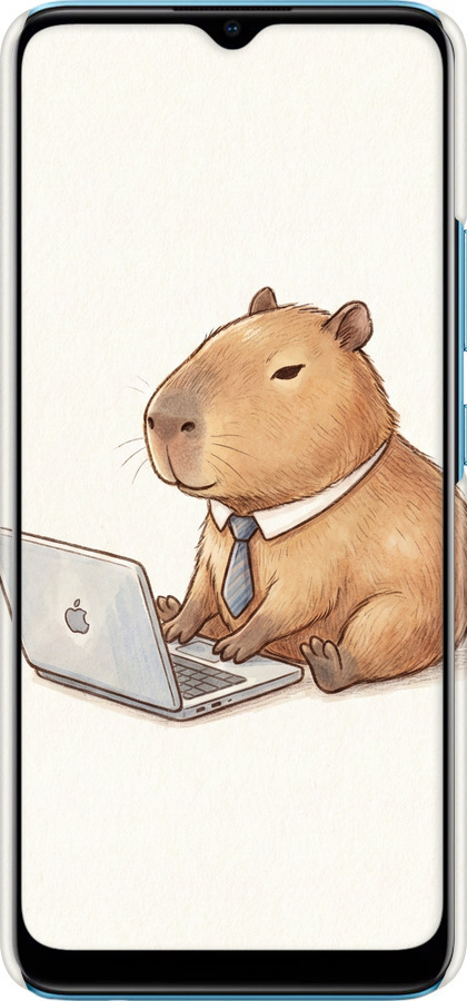 3D пластиковый матовый чехол Funny Capybara CEO Working для Realme C25Y - 6777m-2553 изображение 