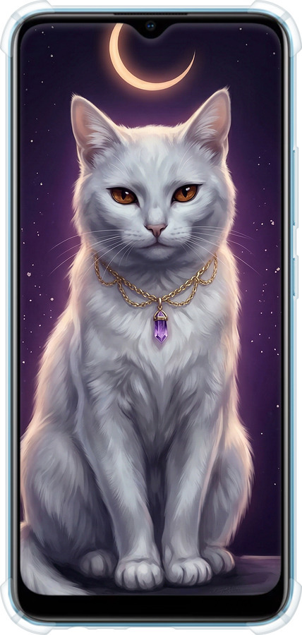 Силикон с усиленными углами чехол Mystic White Cat Gothic Dark Purple Gold для Realme C25Y - 6805sp-2553 изображение 