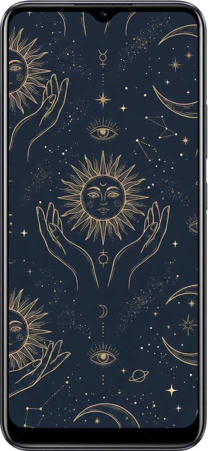 Силіконовий чехол Celestial Harmony: Sun & Moon Gold Mystic Pattern для Realme C25 - 6778u-3613 изображение 