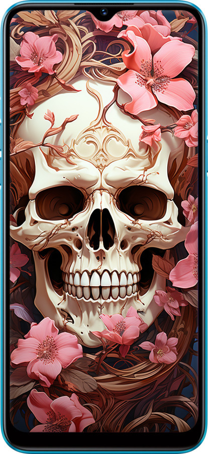 Силиконовый чехол Череп в розовых цветах для Realme C3 - 5965u-1889 изображение 