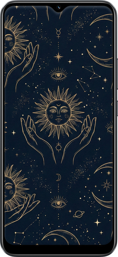 Силиконовый чехол Celestial Harmony: Sun & Moon Gold Mystic Pattern для Realme C30 - 6778u-2700 изображение 