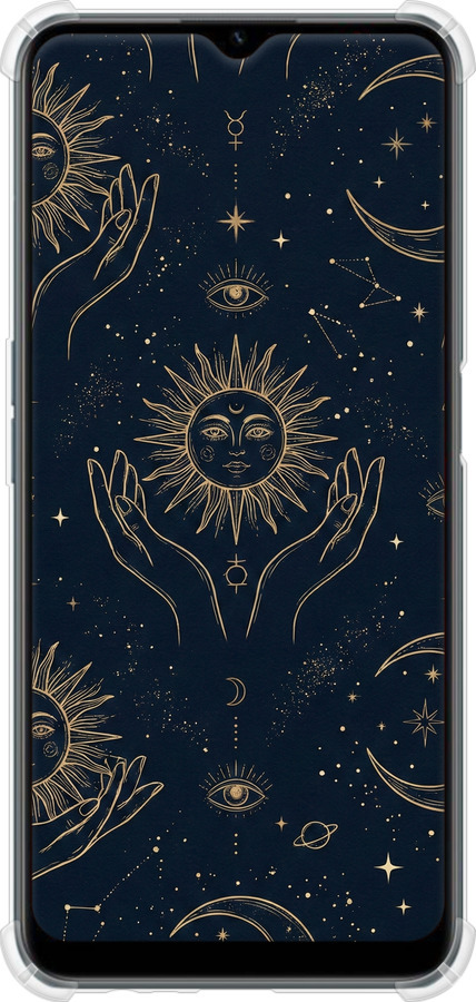 Силикон с усиленными углами чехол Celestial Harmony: Sun & Moon Gold Mystic Pattern для Realme C31 - 6778sp-2593 изображение 