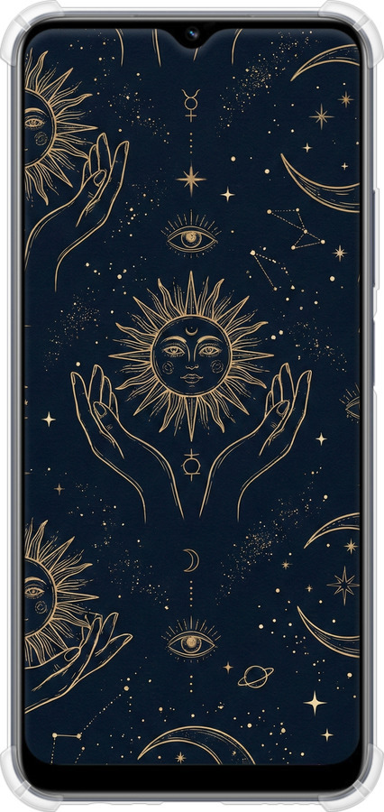 Силіконовий протиударний с посиленими кутами чехол Celestial Harmony: Sun & Moon Gold Mystic Pattern для Realme C33 - 6778sp-2870 изображение 
