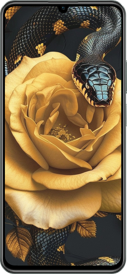 TPU чехол Black snake and golden rose для Realme C61 - 6068b-3781 изображение 