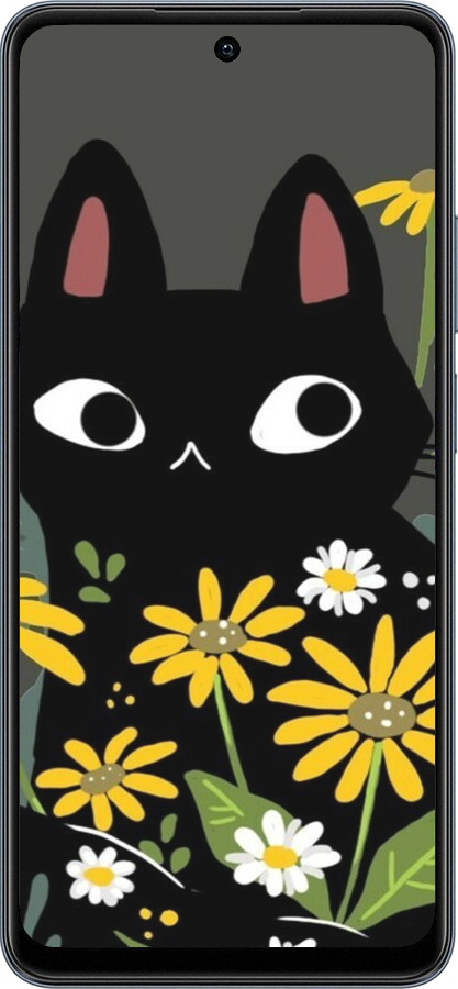 TPU чехол Чорний кіт з квітами для Realme C65 4G - 6448b-3719 изображение 