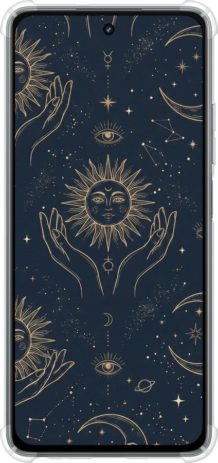 Силикон с усиленными углами чехол Celestial Harmony: Sun & Moon Gold Mystic Pattern для Realme C67 4G - 6778sp-3648 изображение 
