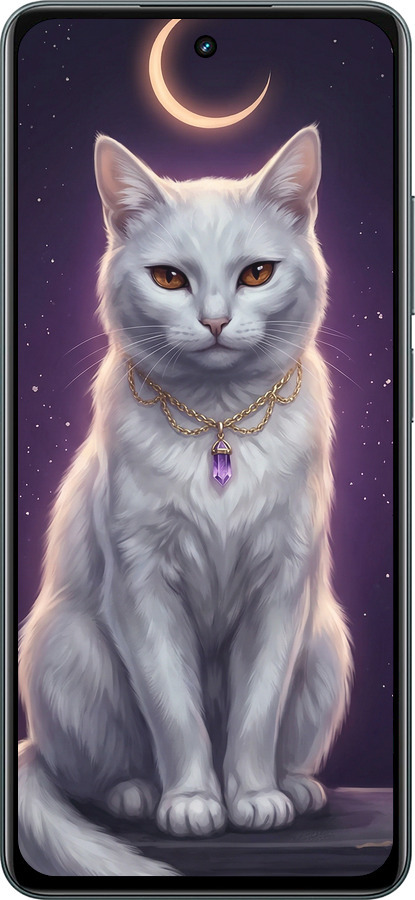 Силиконовый чехол Mystic White Cat Gothic Dark Purple Gold для Realme C67 4G - 6805u-3648 изображение 