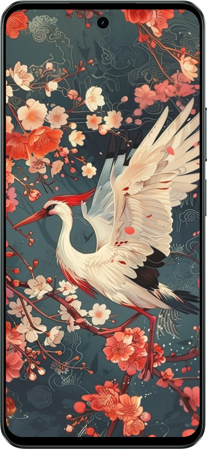 Силиконовый чехол Сакура и аист для Realme C71 - 6108u-4089 изображение 
