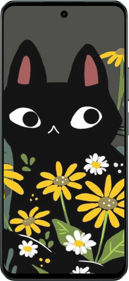 Силиконовый чехол Черный кот с цветами для Realme C71 - 6448u-4089 изображение 