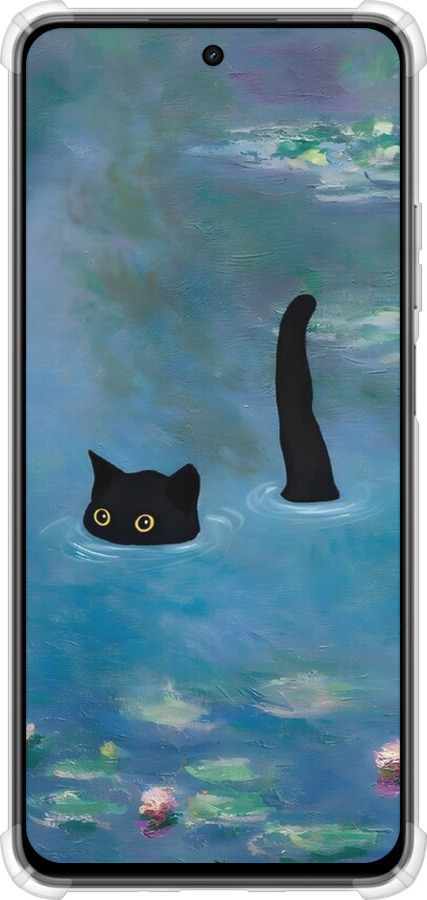 Силикон с усиленными углами чехол С изображением кота и водяной лилии Monet для Realme C75x - 6519sp-4506 изображение 