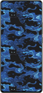 TPU чехол Абстрактный узор черных котов на синем фоне для Realme GT 6T - 6525b-3750 изображение 