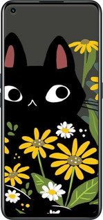 TPU чехол Чорний кіт з квітами для Realme GT Neo 2 - 6448b-2489 изображение 
