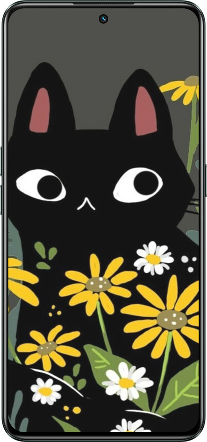 Силиконовый чехол Черный кот с цветами для Realme GT Neo3 - 6448u-2590 изображение 