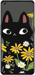 Силиконовый чехол Черный кот с цветами для Realme GT2 Pro - 6448u-2566 изображение 